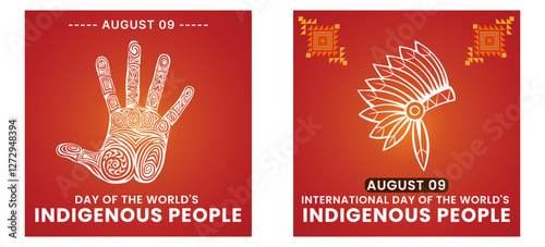 indigenous international peoples day social media design. International Day of the World's Indigenous Peoples. custom design with feathers and hand concept posts