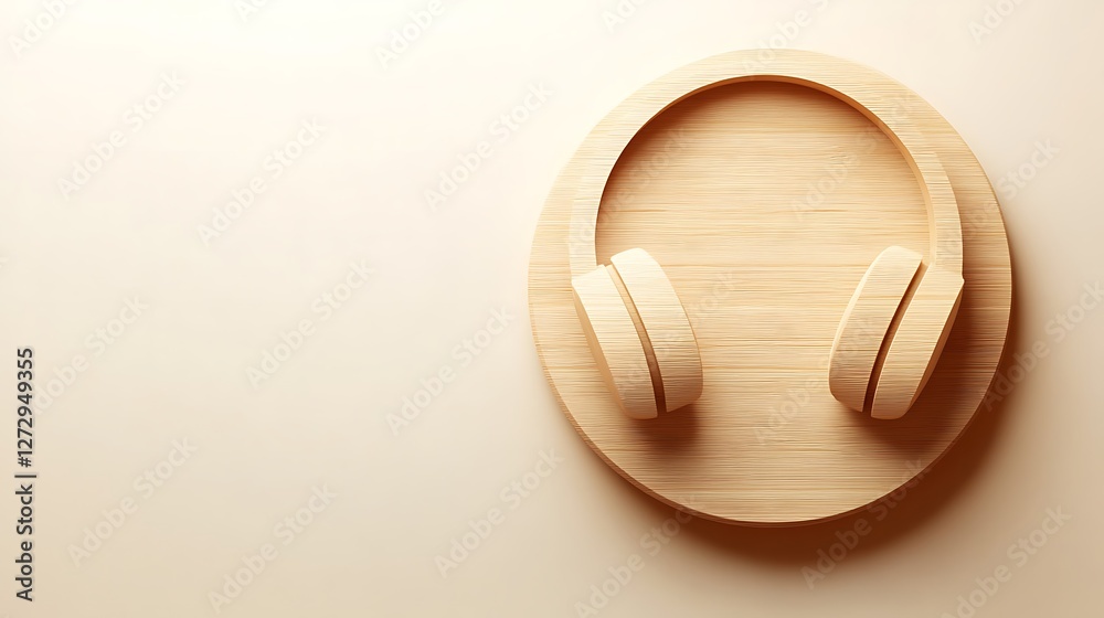 Wooden headphones on a beige background. Wooden headphones on a beige background.