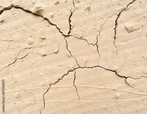 Parched Earth Texture, a Cracked Land. Dry Soil Details Show a Barren Landscape. A Network of Fissures and Rough Bumps Show the Harsh Effects of Drought and Weathering. Land in Need.