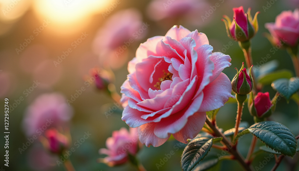 Pink rose in full bloom with blurred background Pink rose in full bloom with blurred background