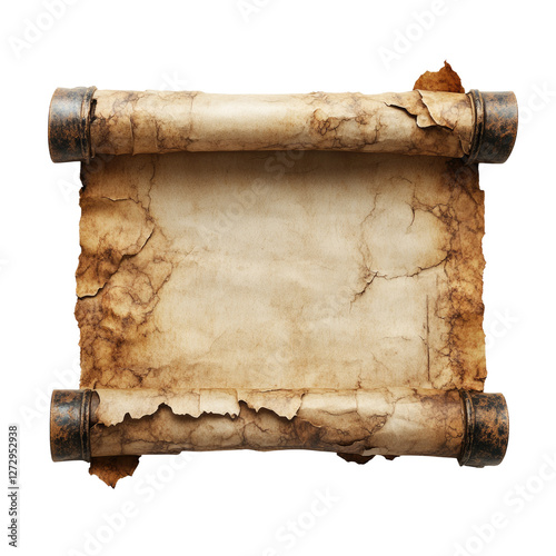 Old parchment paper scroll sheet isolated on transparent background