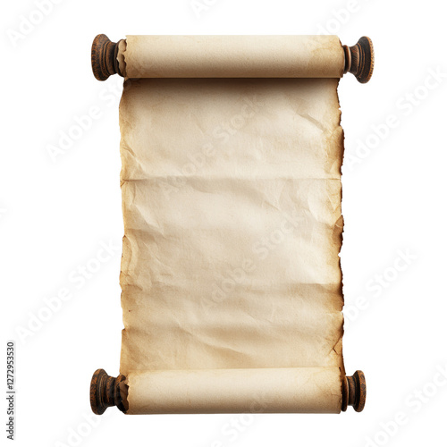 Old parchment paper scroll sheet png isolated on transparent background