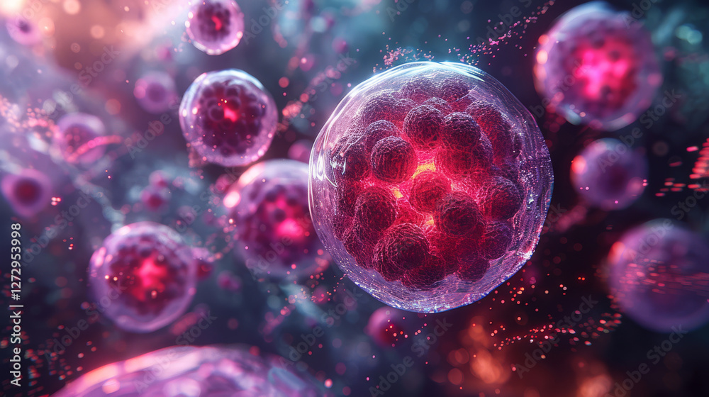 Naklejka premium Mitosis process with dividing cells in 3D