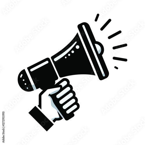 Hand Holding a Megaphone Icon, Hand holding a megaphone, a flat vector illustration on a white background