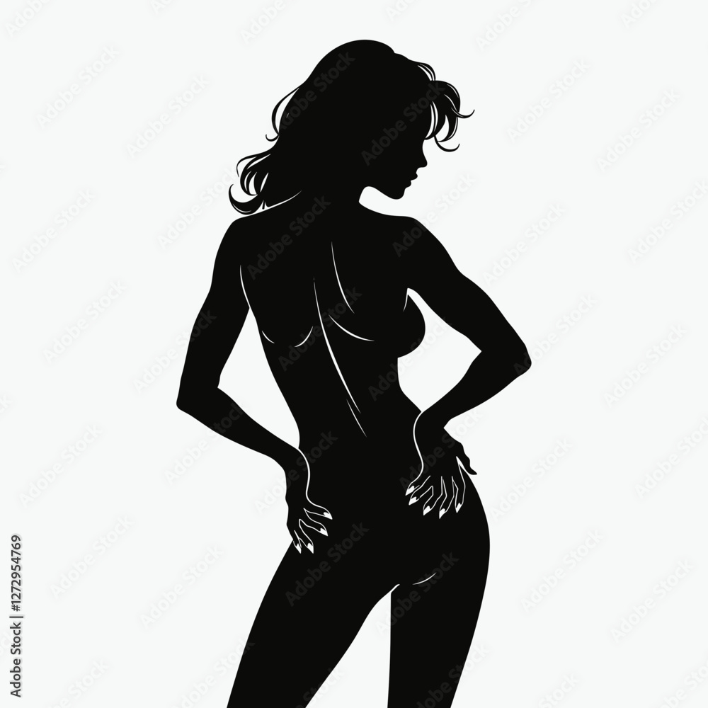 Fototapeta premium Silhouette of woman posing confidently against a light background