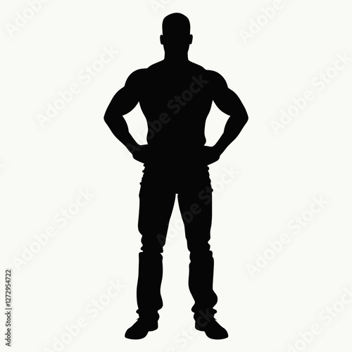 Silhouette of a muscular man standing confidently against a light background