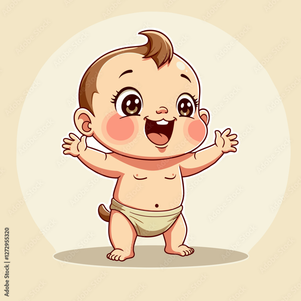 Joyful baby with arms wide open against a light background Joyful baby with arms wide open against a light background