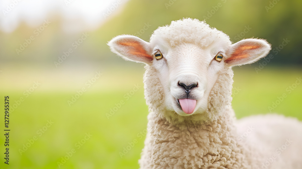 Portrait of a Sheep Sticking Out Its Tongue, Close-Up
Portrait of a Sheep Sticking Out Its Tongue, Close-Up