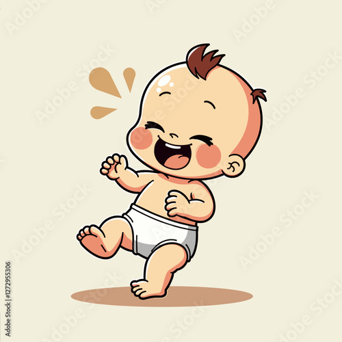 Happy baby laughing and playing in a cheerful, simple setting