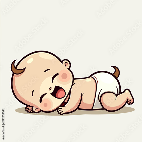 Happy baby crawling on light background
