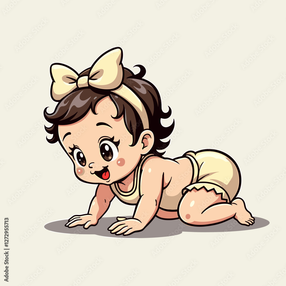 Cute baby crawling with joy on a simple background Cute baby crawling with joy on a simple background
