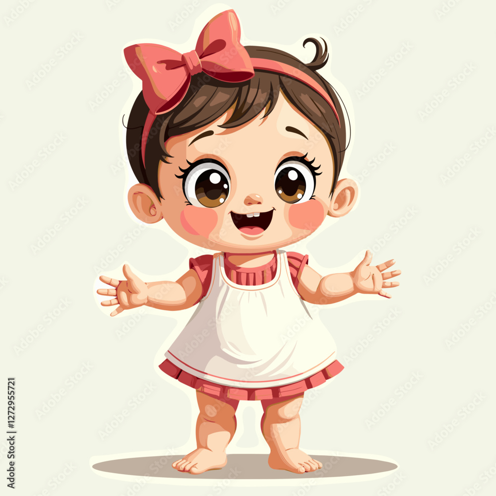 Happy baby girl gesturing with joy on a light background Happy baby girl gesturing with joy on a light background