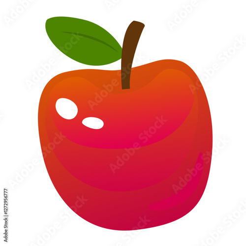 Ripe red apple. Autumn fruit harvest. Sweet and healthy dessert. Plant fiber. Vector illustration isolated on transparent background.