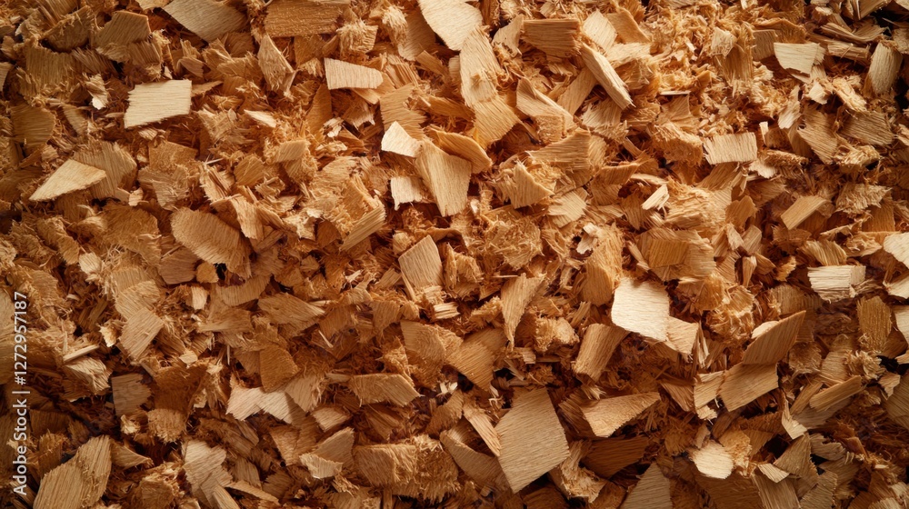Close-up View of Natural Wood Shavings on a Light Surface Close-up View of Natural Wood Shavings on a Light Surface