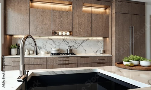 Marble Counter Over Modern Kitchen Room