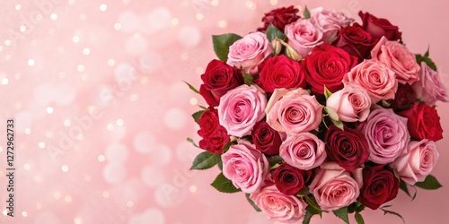 Drone Shot: Valentine's Wedding Anniversary New Year Christmas Rose Bouquet - Pink & Red Celebration