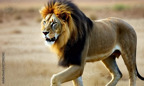 Beautiful Majestic Lion Walking on a Field