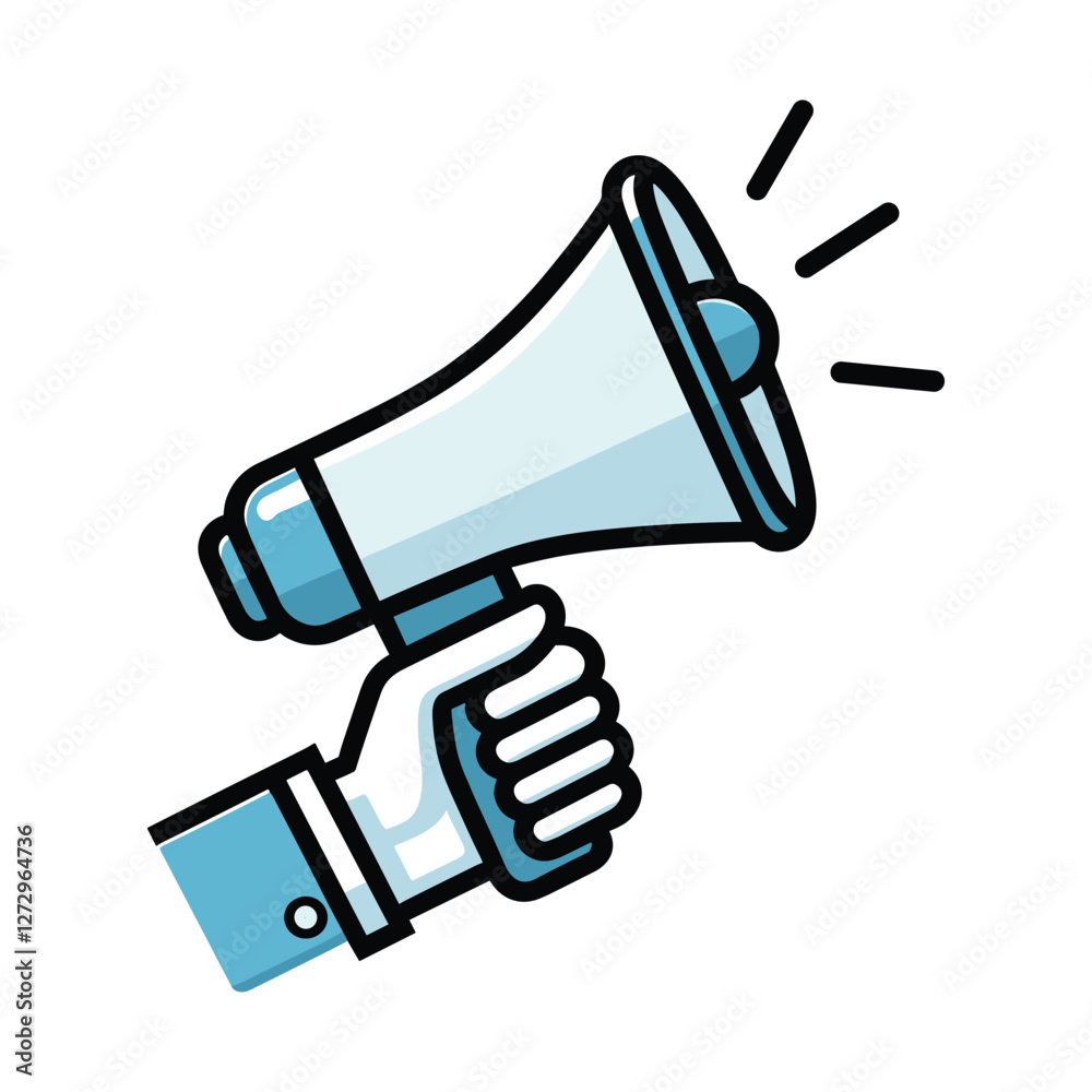 Hand Holding a Megaphone Icon, Hand holding a megaphone, a flat vector illustration on a white background Hand Holding a Megaphone Icon, Hand holding a megaphone, a flat vector illustration on a white background