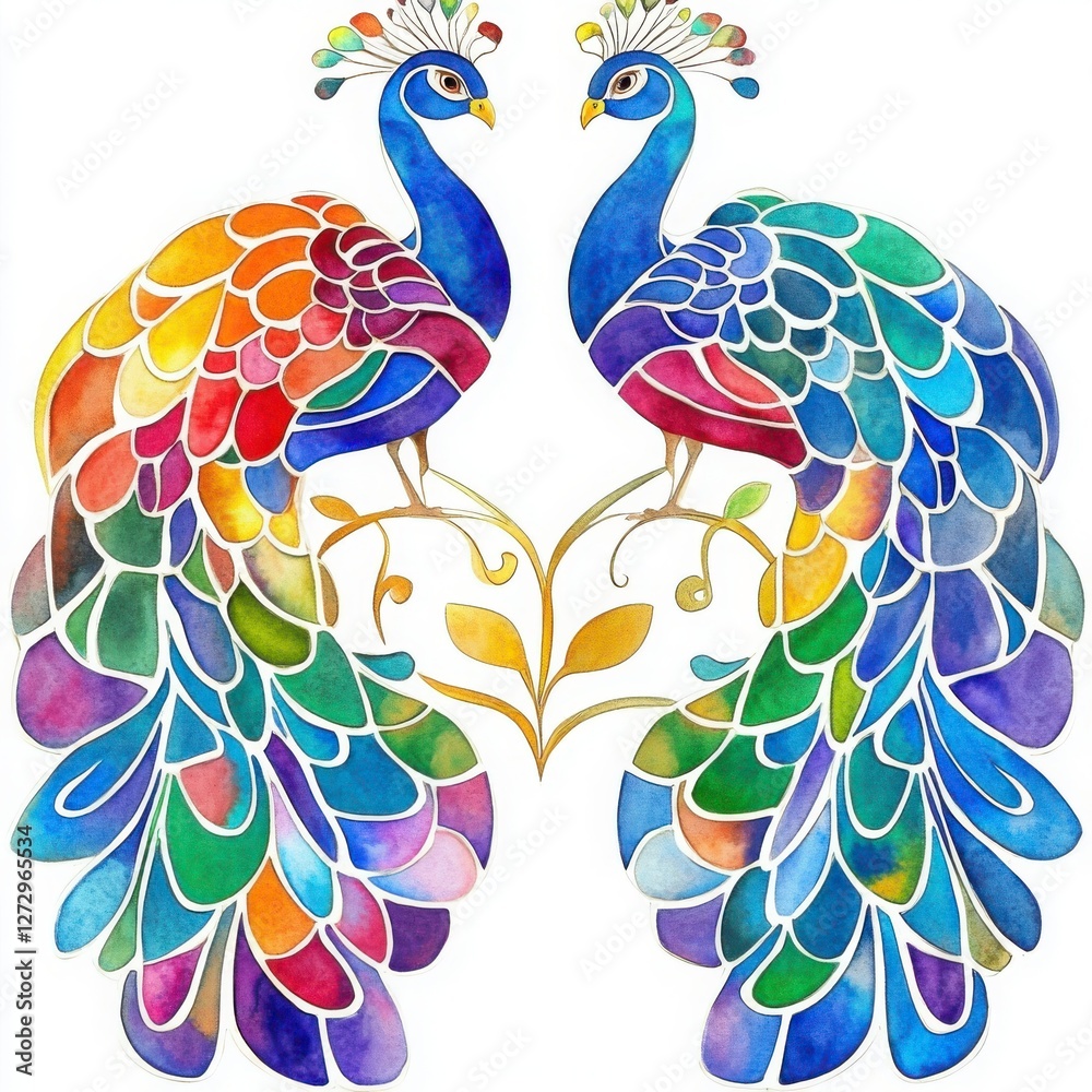 Fototapeta premium a pair of peacocks with their vibrant and colorful feathers on display, adding a touch of elegance and beauty