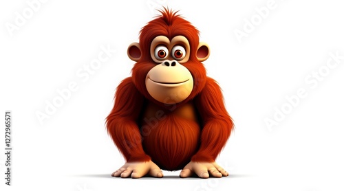 Charming 3D orangutan with a playful expression sitting on a white background photo