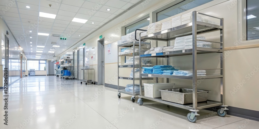 Long Exposure Hospital Interior: Clean Medical Supplies, Sterile Environment, Modern Healthcare Facility Long Exposure Hospital Interior: Clean Medical Supplies, Sterile Environment, Modern Healthcare Facility