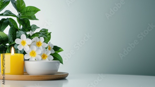 Wallpaper Mural A serene arrangement of flowers and a candle creates a calming atmosphere in a tranquil setting. Torontodigital.ca