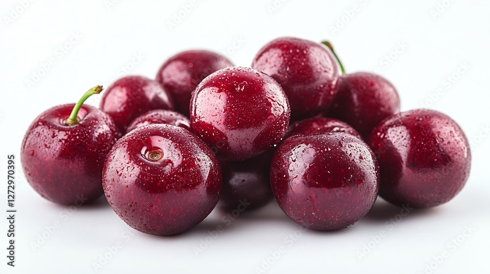 Pile Of Fresh Ripe Red Cherries On White Background Close Up Pile Of Fresh Ripe Red Cherries On White Background Close Up