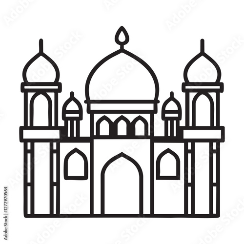  line drawing mosque line concept. Islamic events concept. Single line draw design vector graphic illustration. on white background