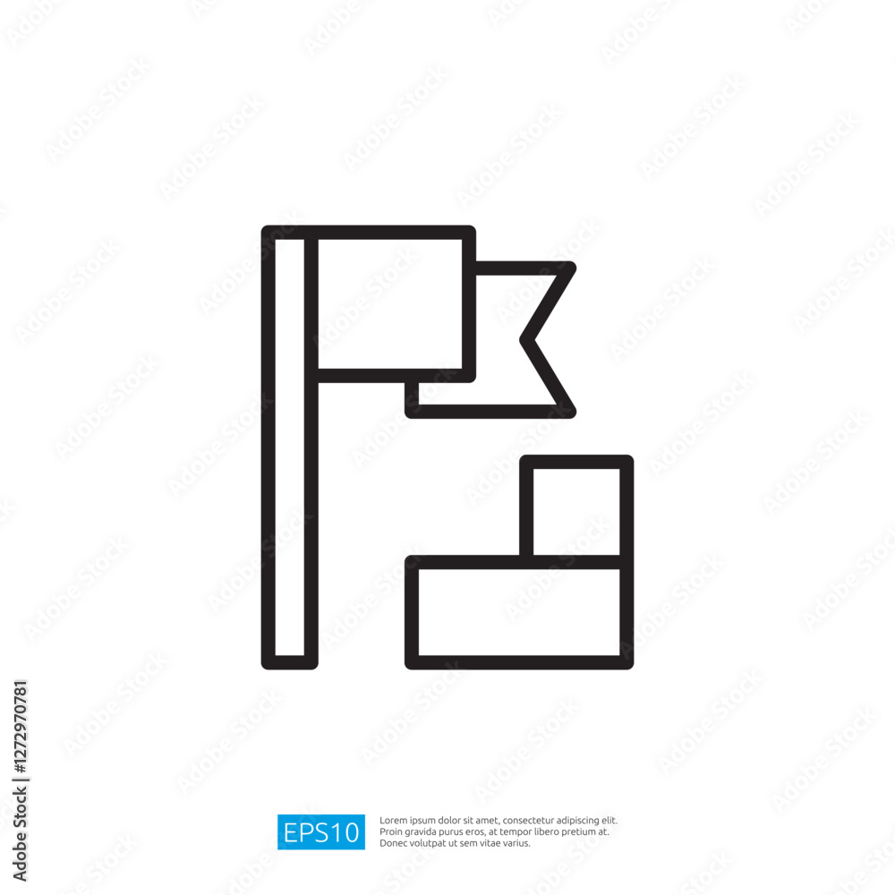 Minimalist Icon of a Flag and Block Arrangement in Black Outline on White Backgrounded Design Illustration Concept Minimalist Icon of a Flag and Block Arrangement in Black Outline on White Backgrounded Design Illustration Concept