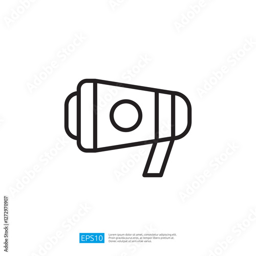 Minimalist Icon Of A Megaphone In Black Outline On White Backgrounds and Visuals. Communication Concept. Vector Icon