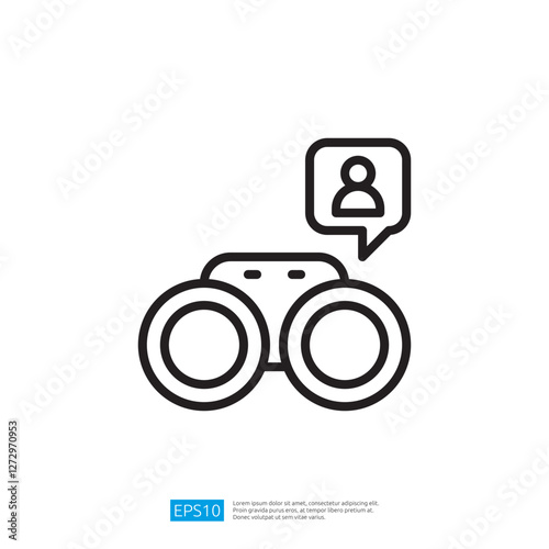 Minimalist Icon Of Binoculars With User Icon And Speech Bubble