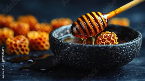 A bountiful display of golden honey representing natures sweetness and nutritional benefits