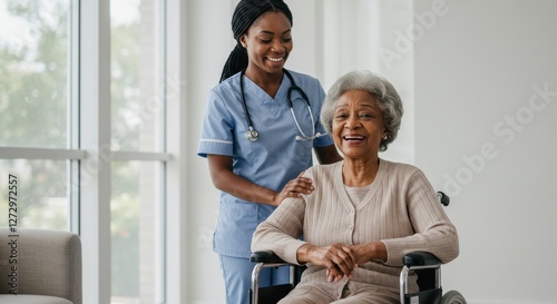 Joyful Senior Woman in Wheelchair with Caregiver