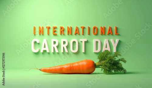 Celebrate International Carrot Day with a Fun and Creative Design Featuring a Bold Text and a Fresh Carrot Illustration for Marketing and Promotions photo