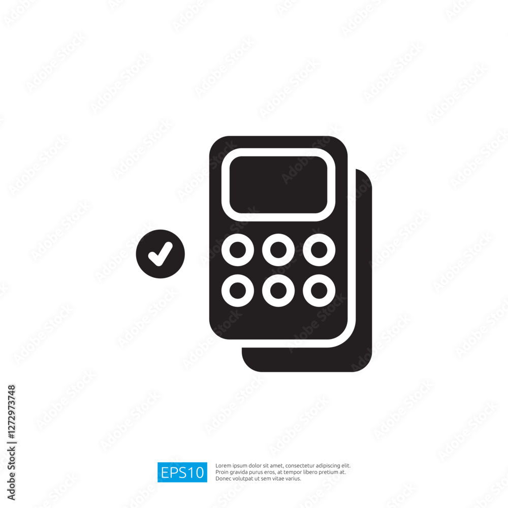 Minimalist Calculator Icon With Check Mark On White Backgrounds And Simple Design Illustration. Symbol Of Simple Icon Minimalist Calculator Icon With Check Mark On White Backgrounds And Simple Design Illustration. Symbol Of Simple Icon