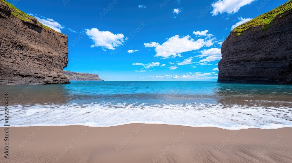 A scenic coastal view of cliffs waves and blue sky A scenic coastal view of cliffs waves and blue sky