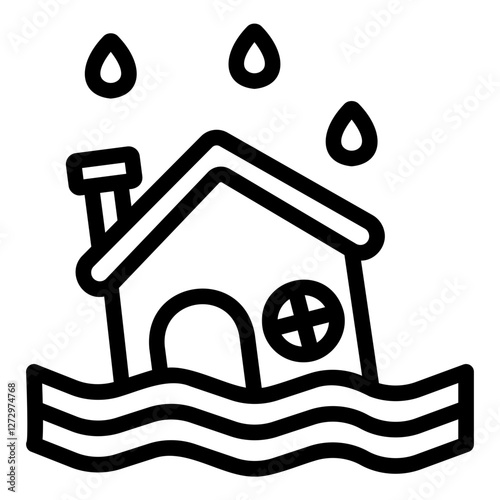 flooded house Line Icon