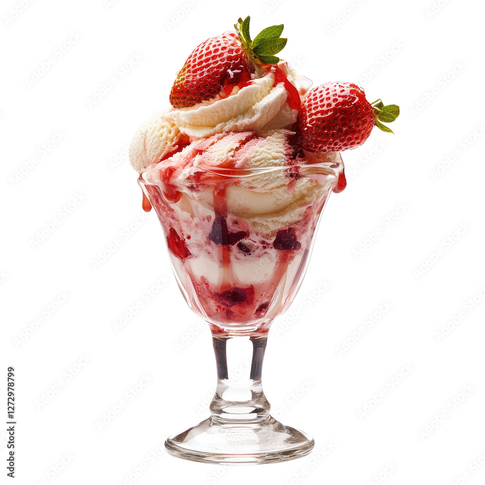 Strawberry ice cream dessert sundae glass isolated on transparent background Strawberry ice cream dessert sundae glass isolated on transparent background