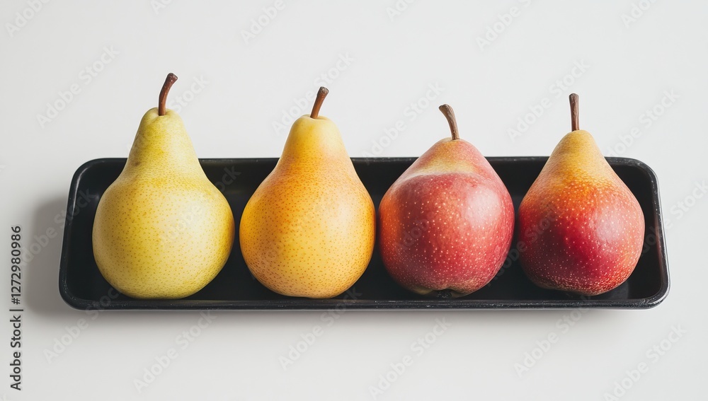 Four Pears in a Tray, Gradient Colors, White Background Four Pears in a Tray, Gradient Colors, White Background