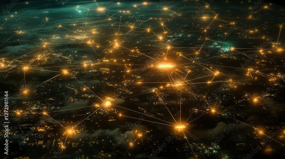 Obraz premium Digital urban landscapes interconnected devices and gigapixel network visualizations