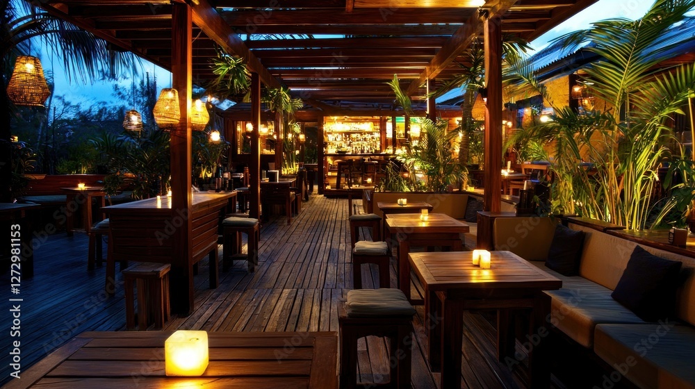 Fototapeta premium Tranquil Evening at an Outdoor Tropical Bar