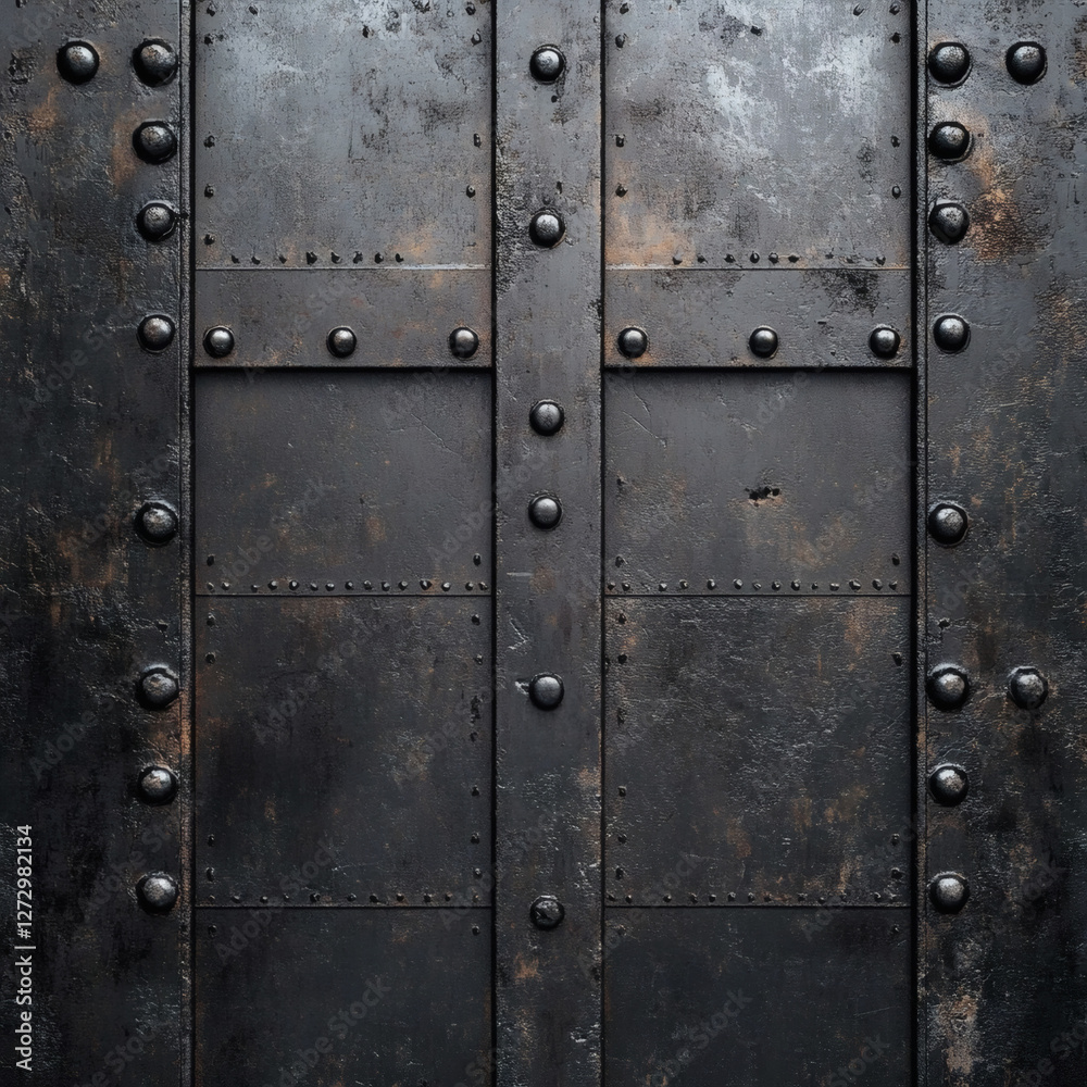 Medieval metal door with rivets and rust Medieval metal door with rivets and rust