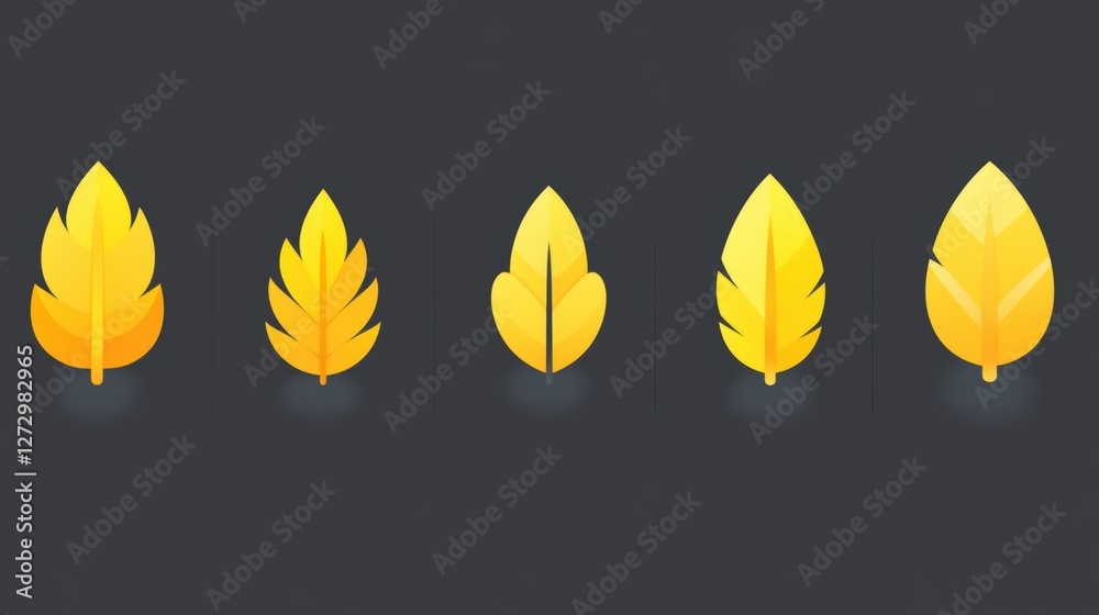 Collection of Yellow Leaves Representing Autumn Leaves in a Minimalist Design Background Collection of Yellow Leaves Representing Autumn Leaves in a Minimalist Design Background