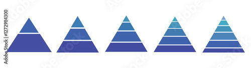 Triangular pyramid infographic vector icon set.Blue pyramid infographic templates collection. Triangle hierarchy data segments collection. Business concept. Vector illustration
