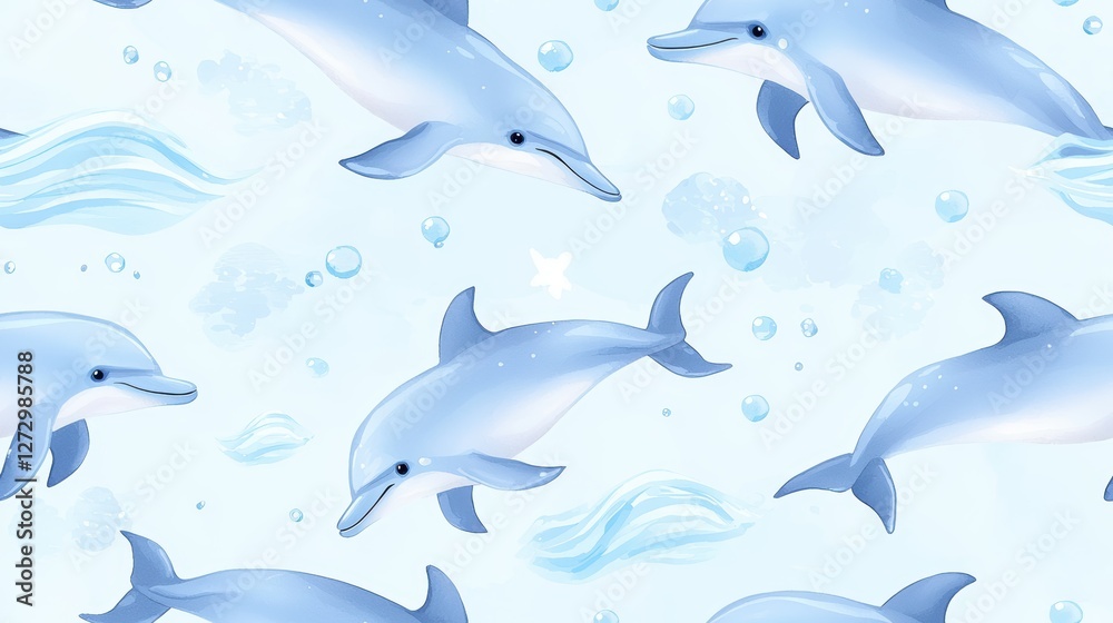 Dynamic dolphins in a seamless ocean seam pattern, vibrant marine wildlife scene Dynamic dolphins in a seamless ocean seam pattern, vibrant marine wildlife scene