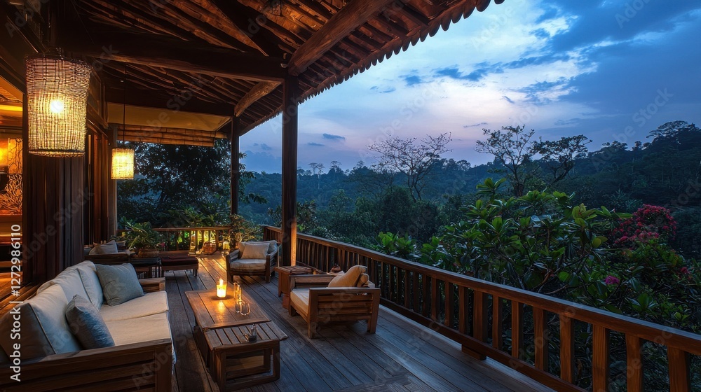 Serene Hilltop Villa: Twilight Terrace with Panoramic Forest Views Serene Hilltop Villa: Twilight Terrace with Panoramic Forest Views