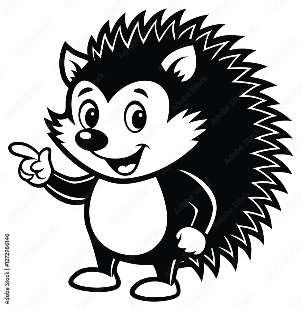 Fototapeta premium Cute Hedgehog Cartoon Vector Illustration – Black and White Animal Mascot Design