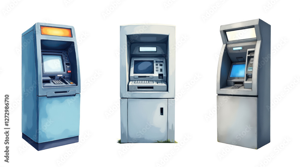 Transparent business mockup elements featuring atms in a decorative background for innovative ideas Transparent business mockup elements featuring atms in a decorative background for innovative ideas