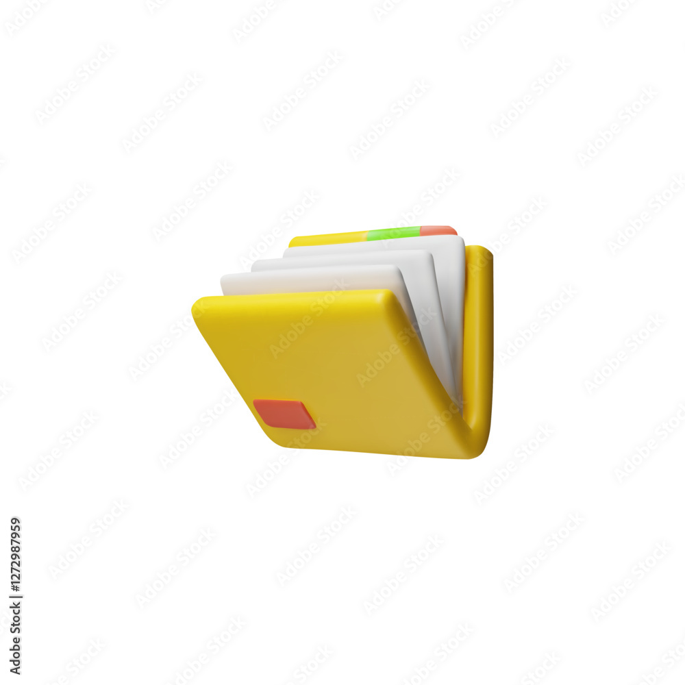 3D folder icon. Vector illustration of yellow file with documents. 3D folder icon. Vector illustration of yellow file with documents.