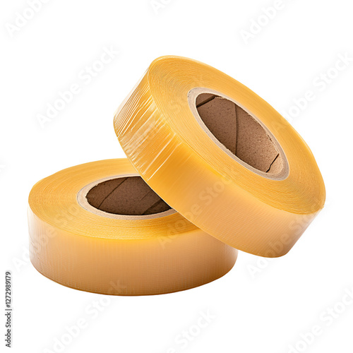 Two rolls of amber packing tape on black background,